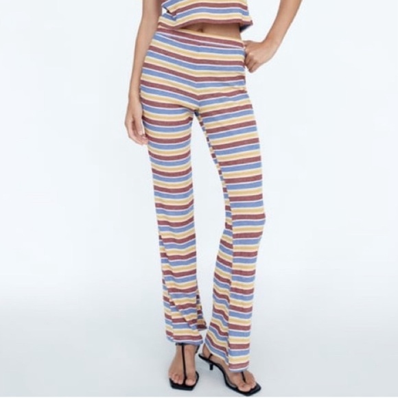 Zara Rib Texture Striped Pull On Pants Size S NWT - Picture 1 of 8